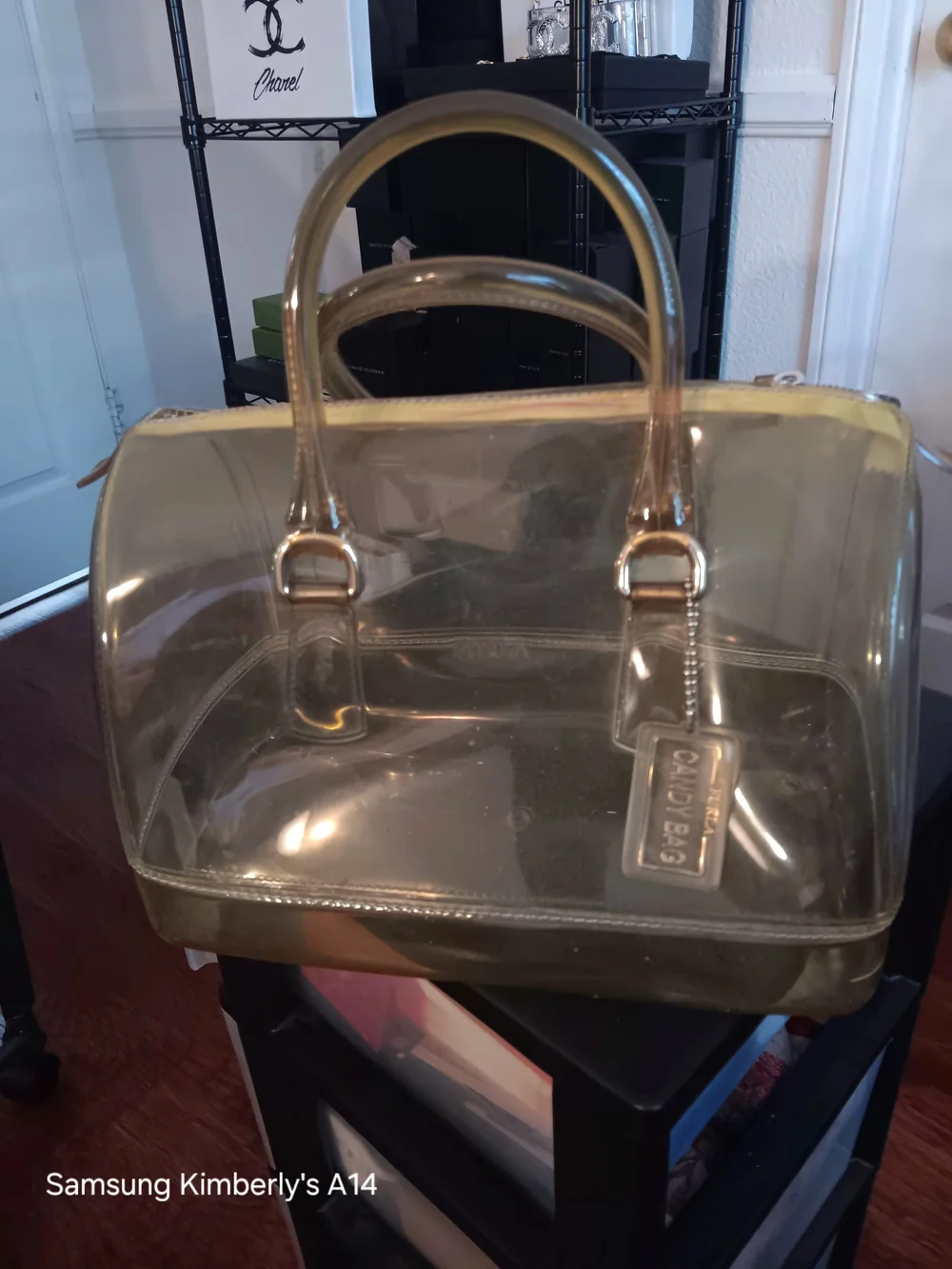 Furla Tan 'Candy' Transparent PVC Rubber Top Handle Satchel Handbag.   ** Authen
